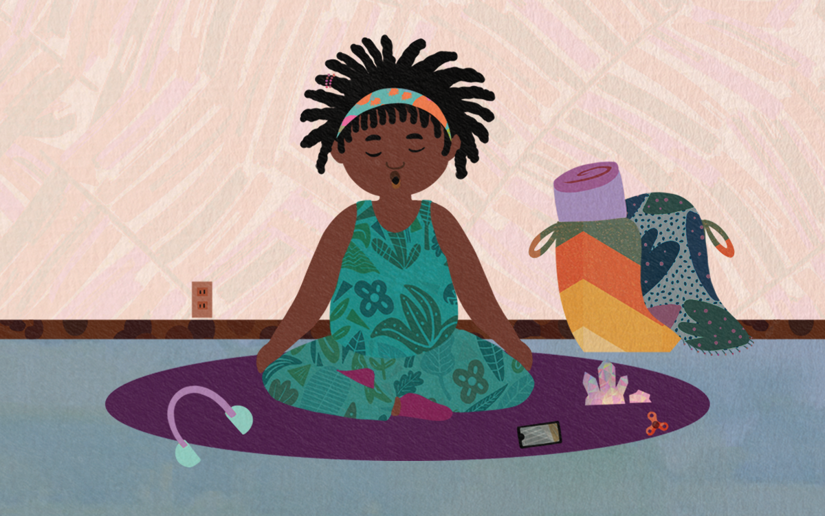 A child sits and meditates in an illustration from the children's book Marley's Pride