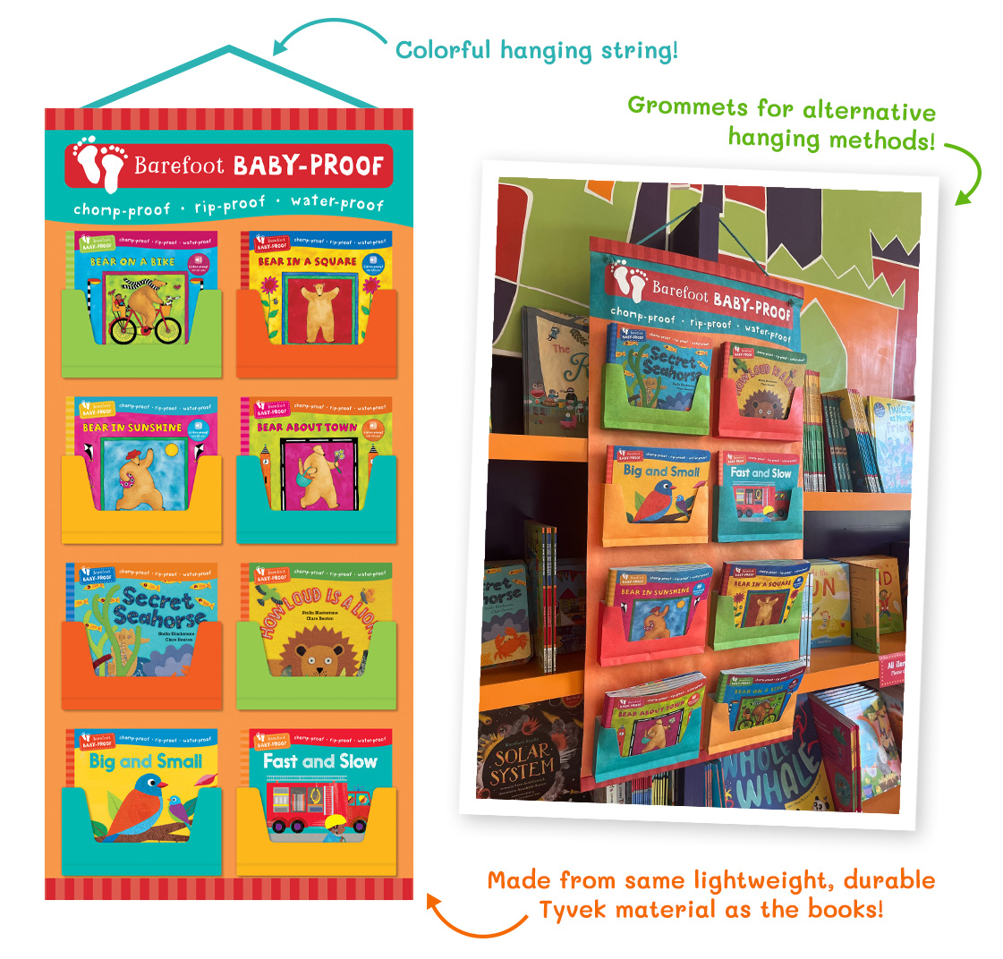 Includes colorful hanging string, grommets for alternative hanging methods, and is made from the same lightweight, durable Tyvek material as the books!